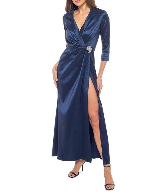 Marina Blue Faux-warp-around High Slit Gown