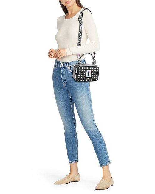 Karl Lagerfeld White Simone Studded Leather Camera Bag