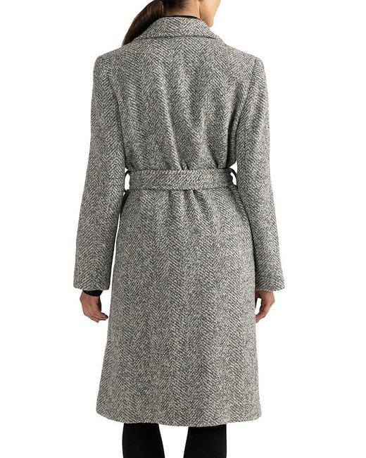 Herringbone Wool Blend Wrap Coat