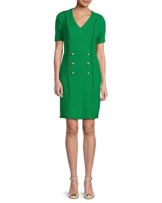 Nanette Lepore Green Double Breasted Tweed Sheath Dress