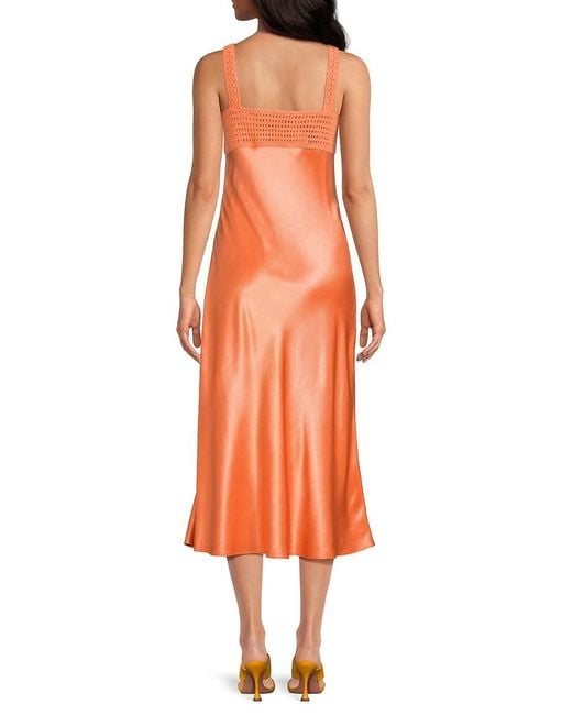 Rails Orange Laura Crochet Bodice Satin Midi-Dress