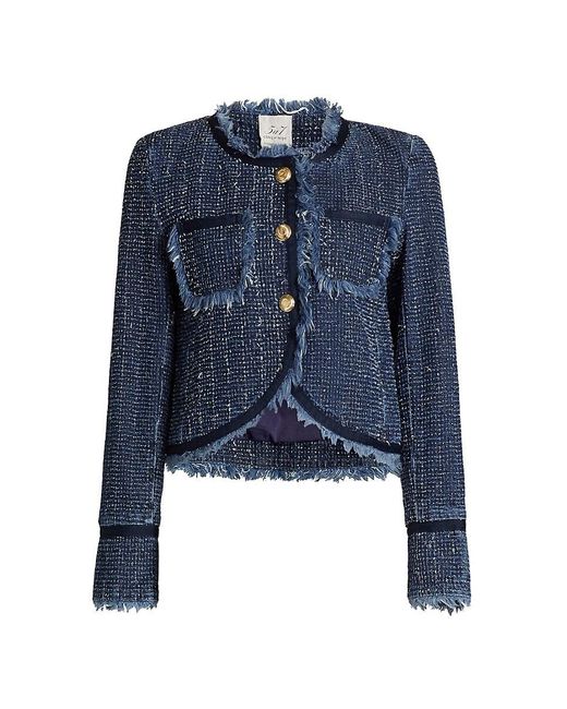 Cinq À Sept Blue Denim Bouclé Tailored Jacket