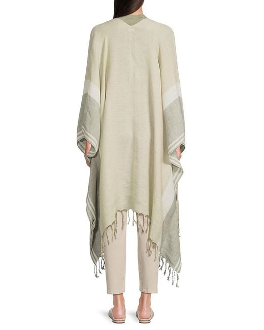 Brunello Cucinelli Natural Striped Linen Fringe Poncho