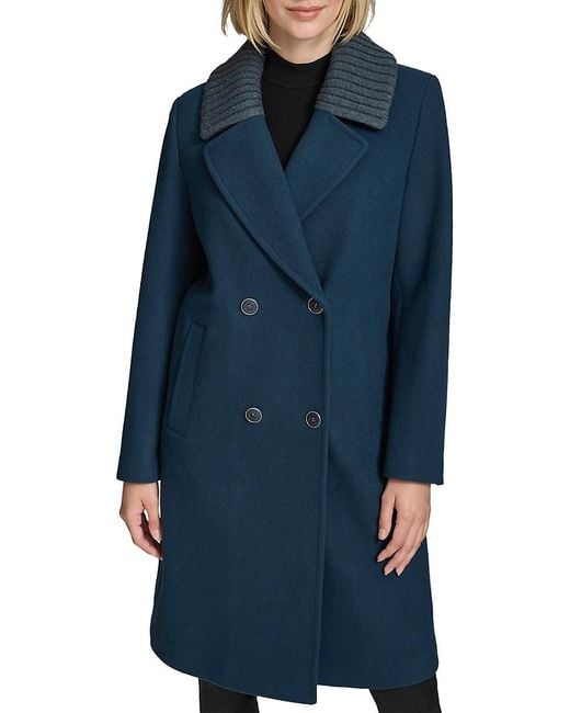 Andrew Marc Blue Sloane Walker Textured Wool Blend Coat