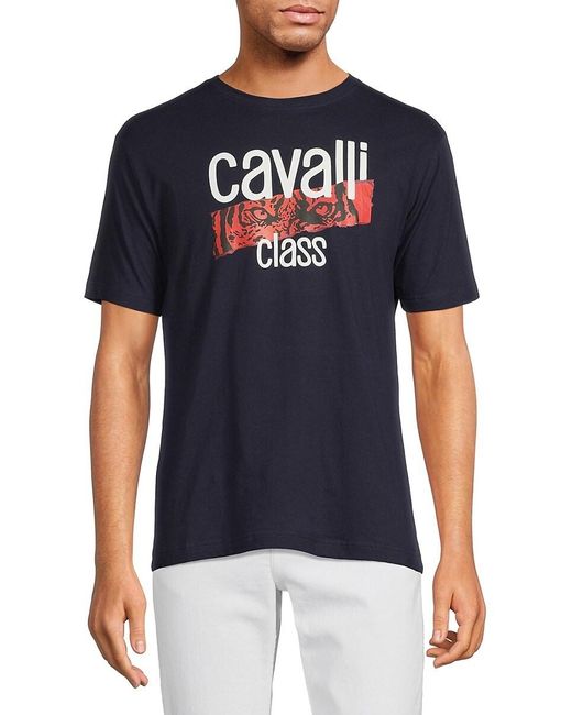 Class Roberto Cavalli Blue Logo Graphic Tee for men
