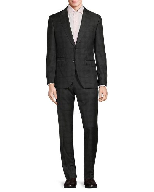 BOSS Slim Fit Check Wool Suit in Black for Men | Lyst