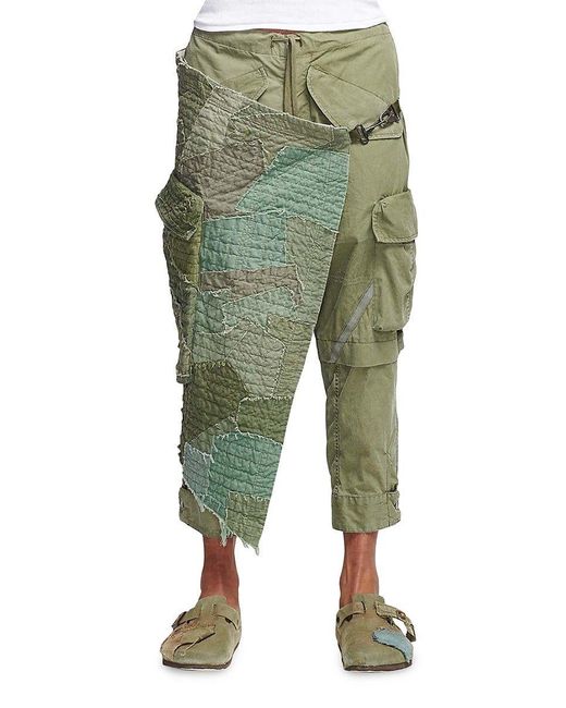 Greg Lauren Green Army Liner Patchwork Wrap Pants for men