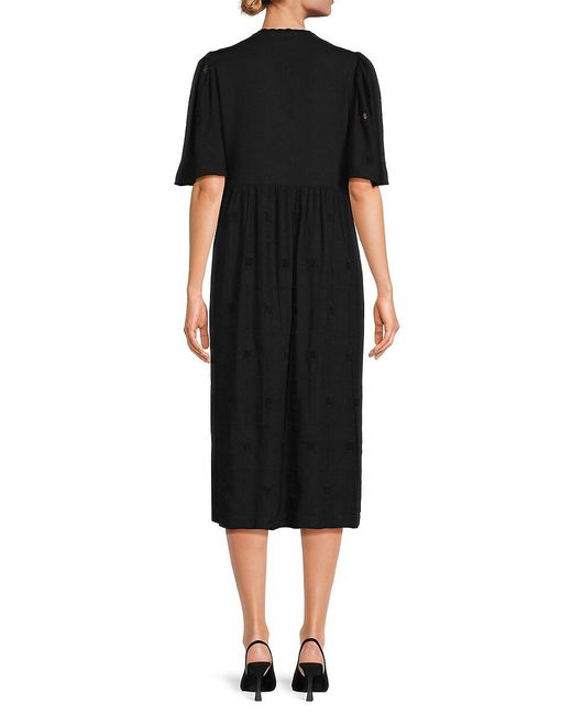Ba&sh Black Romy Puff Sleeve Linen Blend Midi Dress