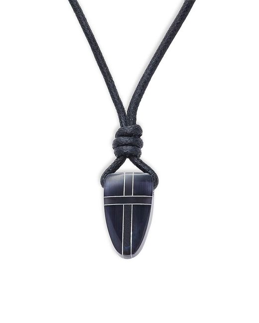 Tateossian Blue Wax Cord & Stainless Steel Shield Pendant Necklace for men