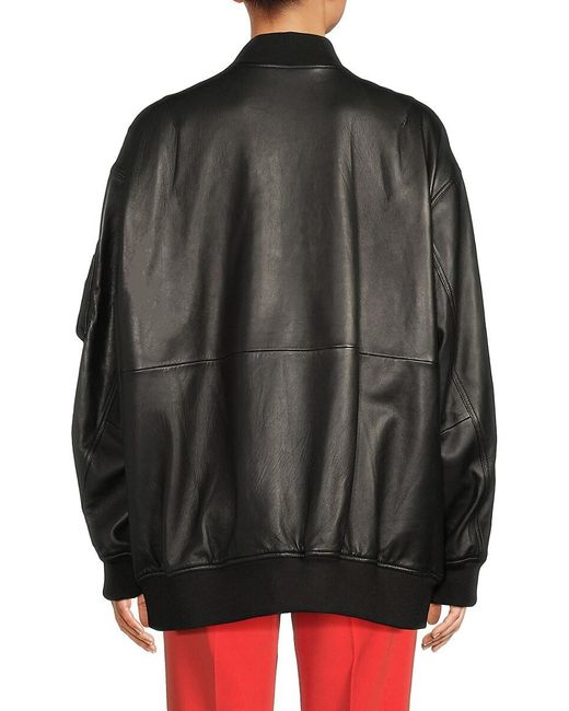 Theory Black Leather Bomber Jacket