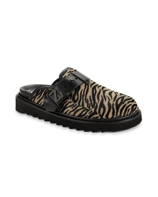 Zadig & Voltaire Black Alpha Zebra Print Leather Mules