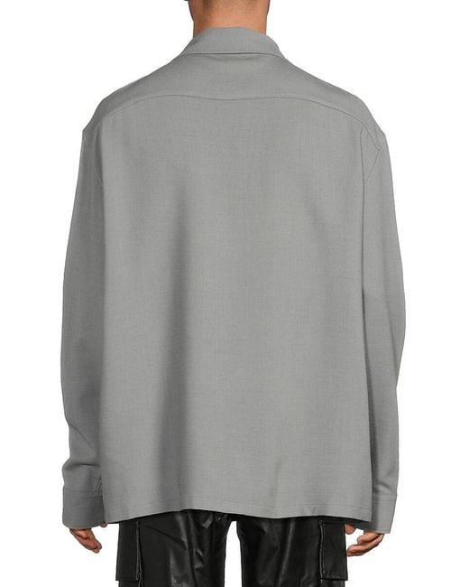 Balmain Gray Double Wool-Blend Crepe Button-Up Shirt for men