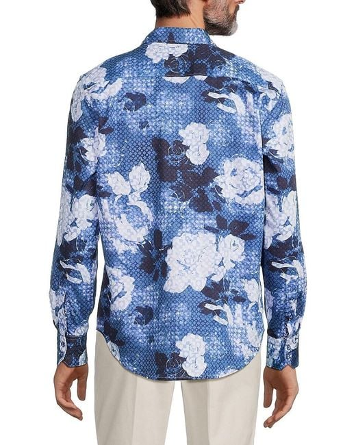 Robert Graham Blue Dark Crystal Floral Sport Shirt for men