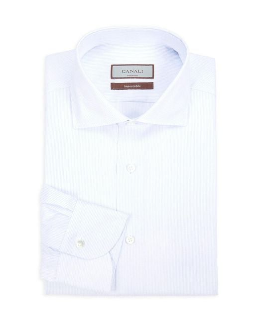 Canali White Pinstripe Cotton Slim-Fit Dress Shirt for men
