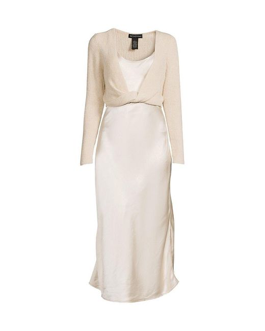 Design History Nat 2-in-1 Sweater & Satin Slip Dress in White | Lyst