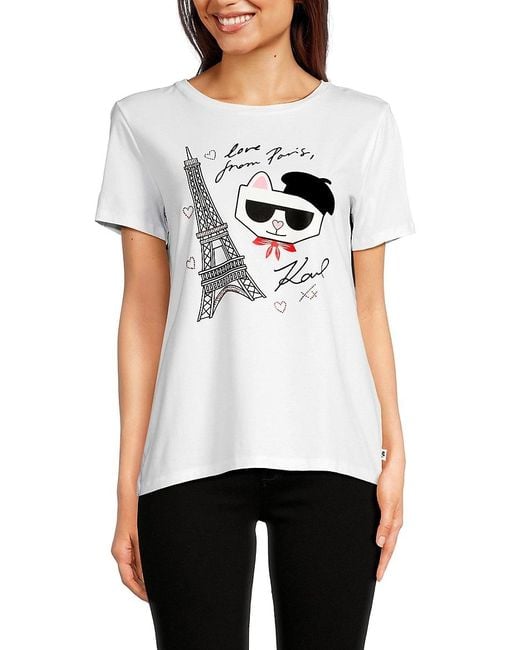 Karl Lagerfeld White Choupette Graphic Tee