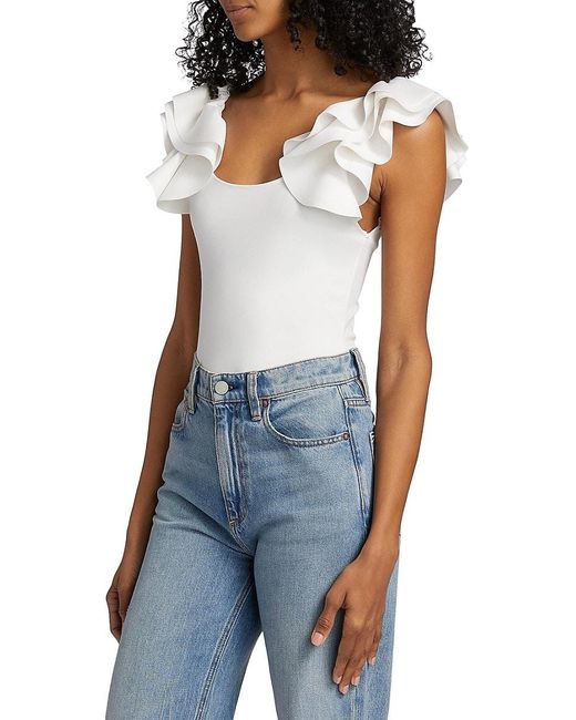 Alice + Olivia Blue Tawny Ruffle Bodysuit