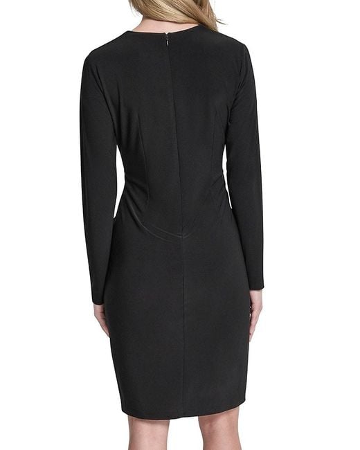 DKNY Black Surplice Knee-Length Minidress