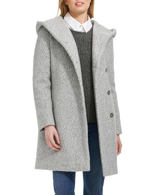 Cole Haan Gray Boucle Hooded Coat