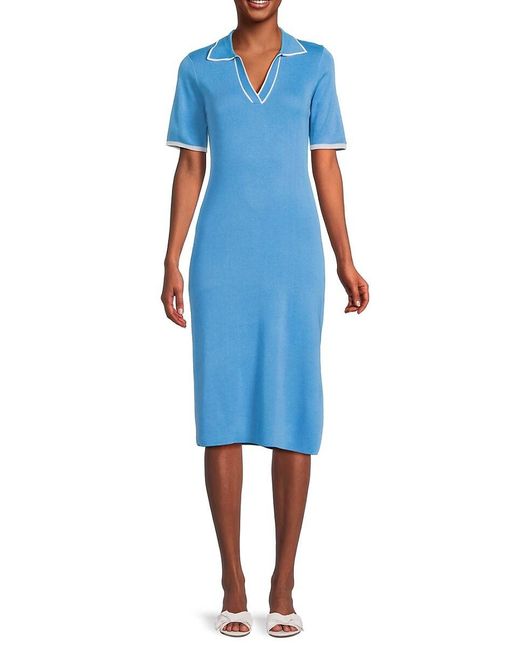 Saks Fifth Avenue Blue Side Slit Sheath Midi Dress
