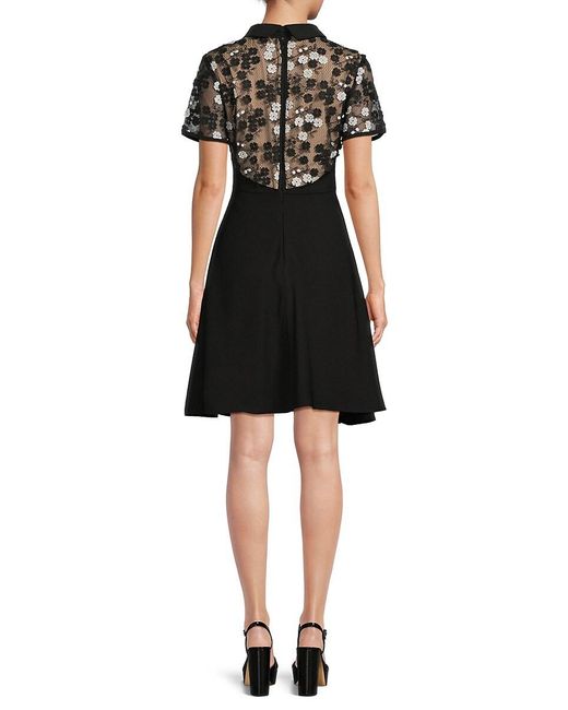 FOCUS BY SHANI Black Floral Embroidery Fit & Flare Dress