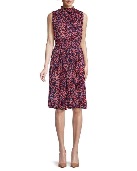 Nanette Lepore Synthetic Animal-print Pleated Dres - Lyst