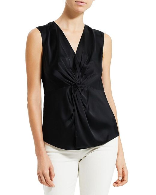 Theory Twist Satin Blouse in Black 