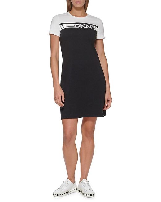 DKNY Black Logo Colorblock T-shirt Dress