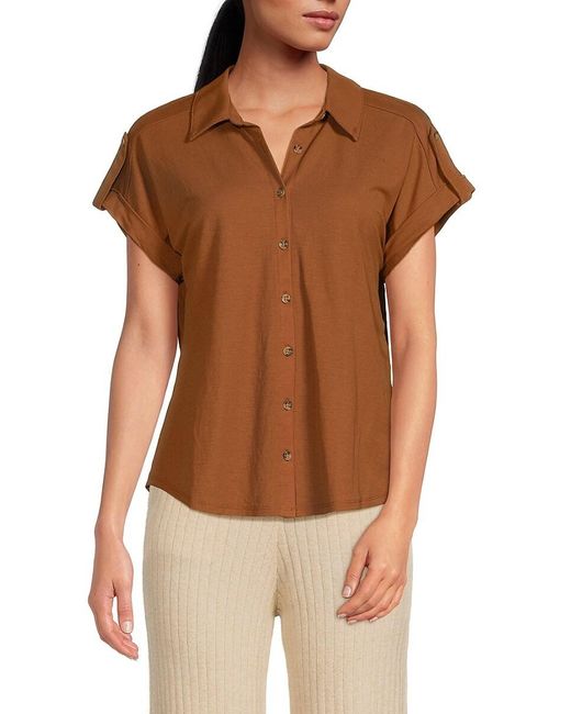 Bobeau Brown Short Sleeve Tab Cuff Shirt