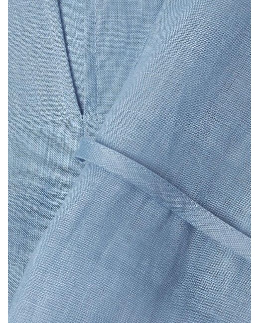 Saks Fifth Avenue White Belted 100% Linen A-Line Midi-Dress