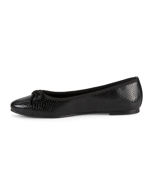 Saks Fifth Avenue Black Molly Bow Snakeskin Embossed Ballet Flats