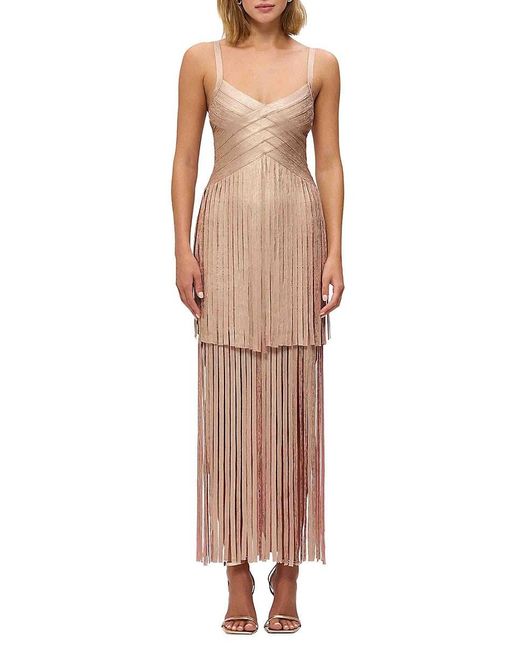 Hervé Léger Vivienne Metallic Fringed Maxi Dress