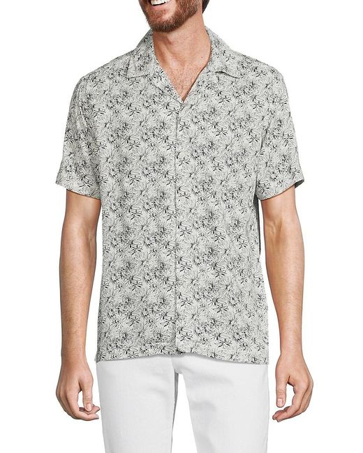 Report Collection Gray Floral Camp Shirt for men
