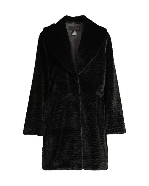 Donna Karan Shawl Collar Faux Fur Coat In Black Lyst