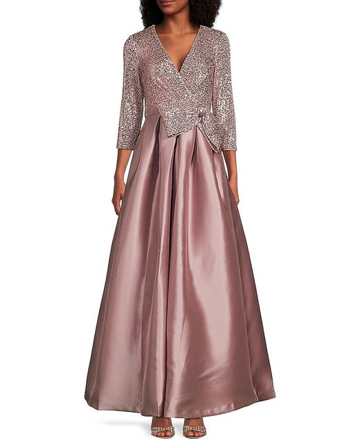 Eliza J Purple Sequin Bow Satin Gown