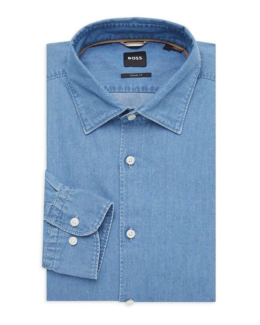 BOSS by HUGO BOSS Hal Casual Fit Chambray Dress Shirt in Blue for Men | Lyst