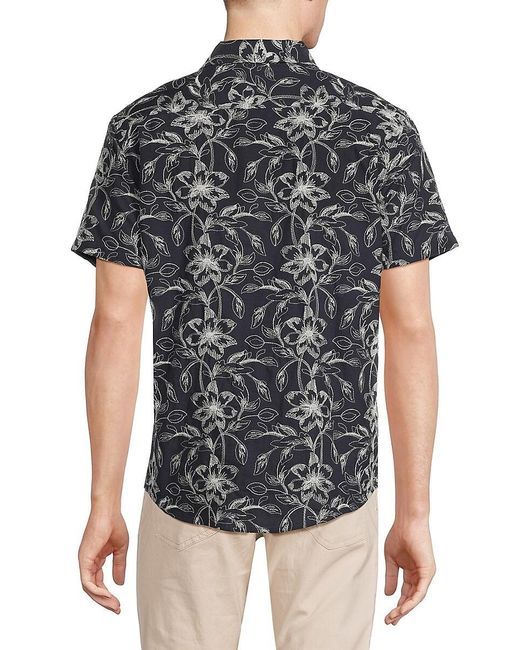 Slate & Stone Black Floral & Leaf Embroidered Shirt for men