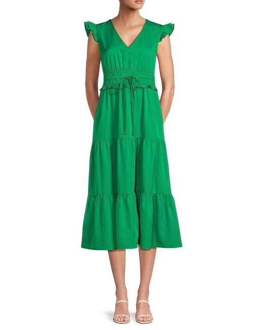 AREA STARS Green Etten Ruffle Tiered Midi Dress