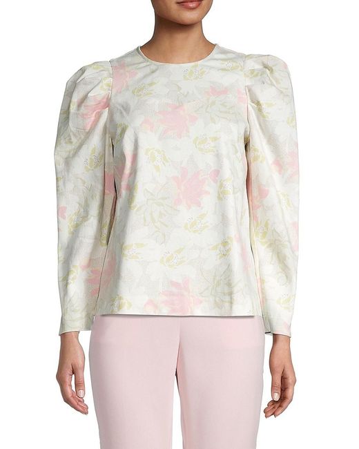 Ted Baker Cotton Floral Puffsleeve Top in Ivory (White) Lyst