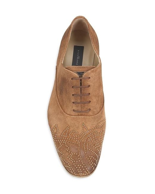 John Richmond Brown Studded Suede Oxford Shoes for men