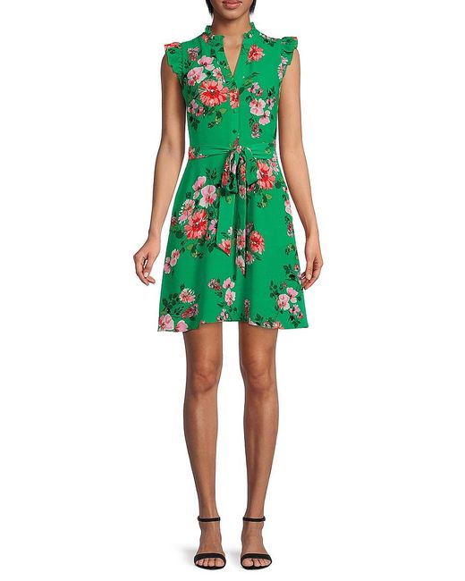 Vince Camuto Synthetic Floral-print Ruffle Mini Dress in Green | Lyst