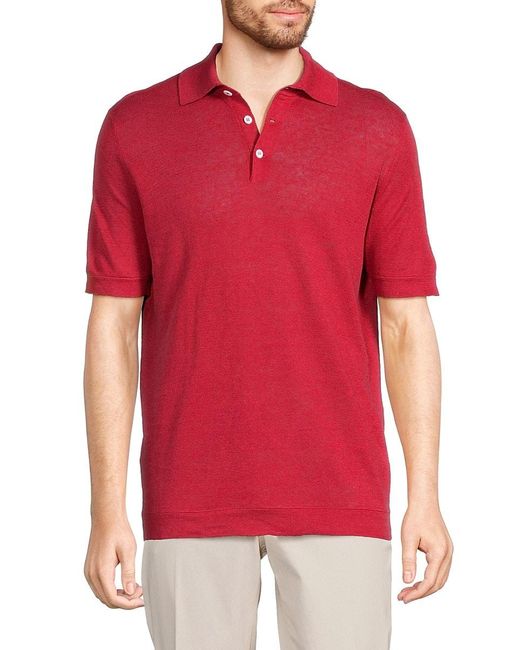 Brunello Cucinelli Red Short Sleeve Linen Blend Polo for men