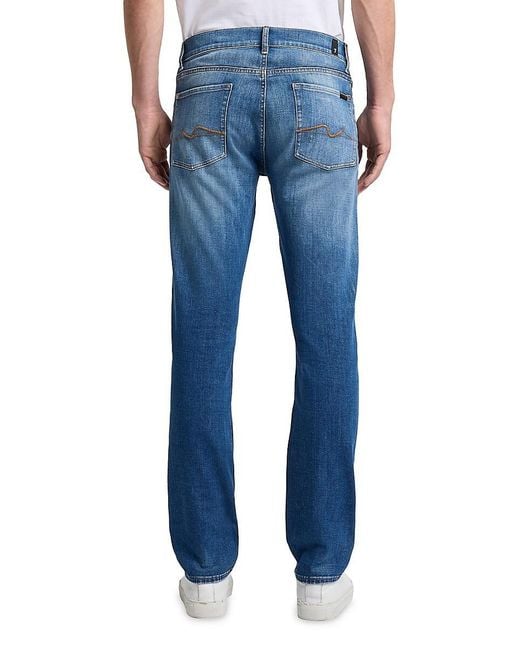 7 For All Mankind Blue Slimmy Mid-Rise Slim-Skinny Jeans for men
