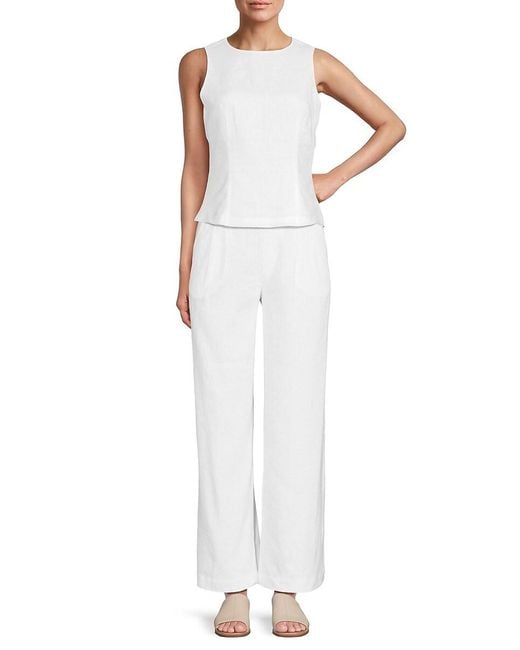 Saks Fifth Avenue White 100% Linen Tailored Fit Top