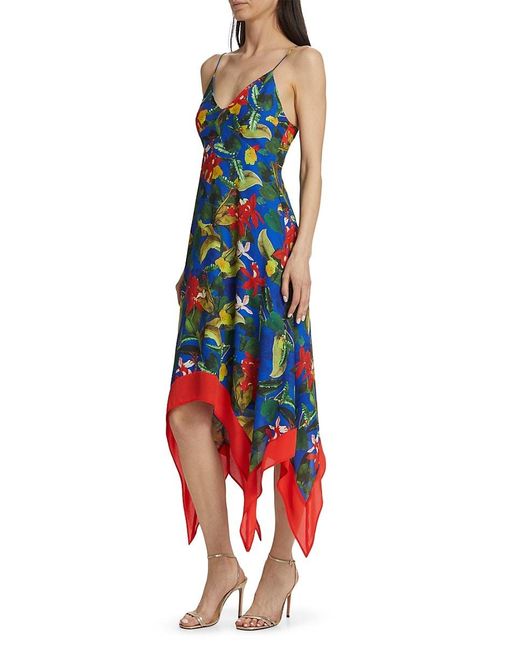 Alice + Olivia Red Kayson Floral Handkerchief Hem Midi Dress