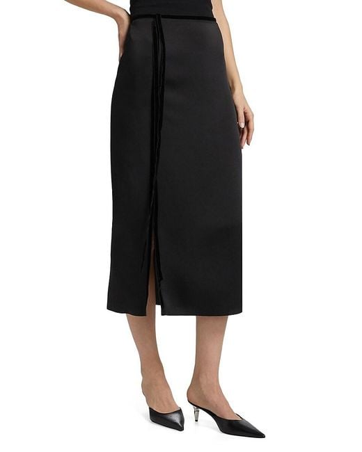 Vince Black Velvet Trim Side-Slit Midi-Skirt