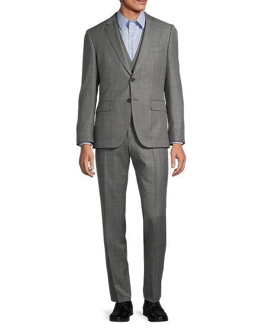 BOSS by Hugo Boss Gray 3-piece Slim Fit Virgin Wool Suit for men