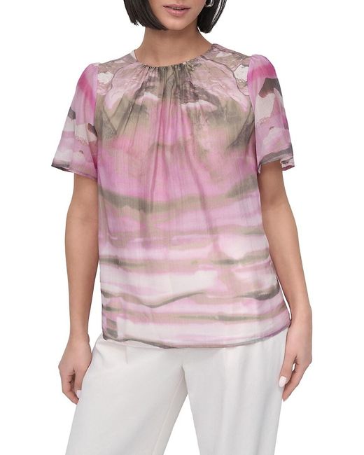 DKNY Red Abstract Print Top
