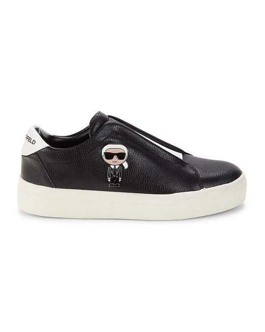 Karl Lagerfeld Black Ceci Logo Leather Slip On Sneakers