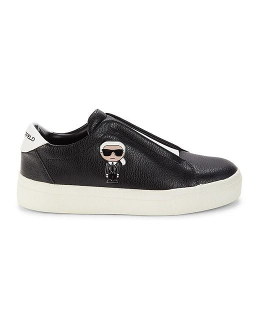 Karl Lagerfeld Ceci Logo Leather Slip On Sneakers in Black